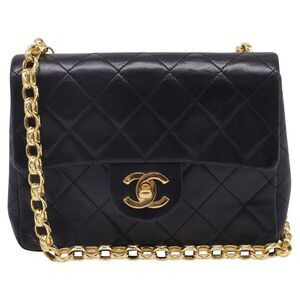Chanel Quilted Square Mini Flap Bag in Black Lambskin Leather